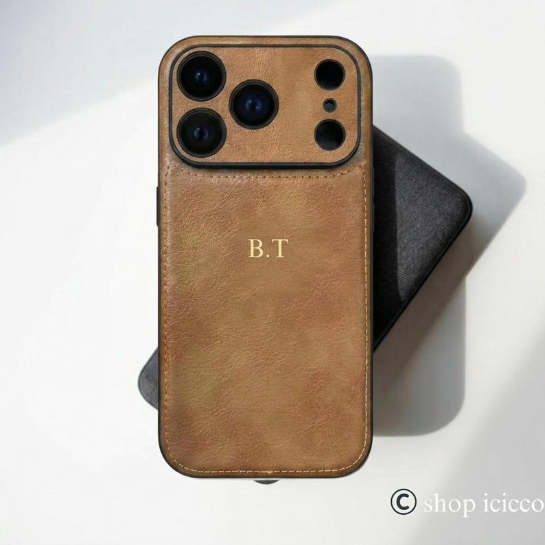 Personalized Leather Phone Case For iPhone 17 Pro 16 15 14 13 Pro Max, Monogrammed Phone Cover, Custom Initials Case, Luxury Protective Case image 5