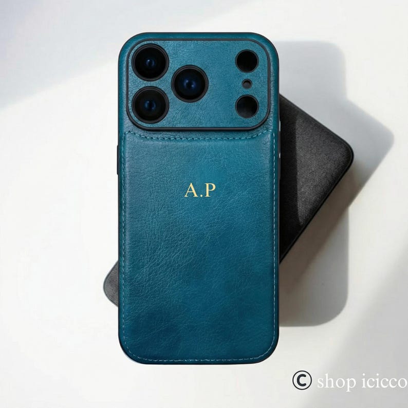 Personalized Leather Phone Case For iPhone 17 Pro 16 15 14 13 Pro Max, Monogrammed Phone Cover, Custom Initials Case, Luxury Protective Case image 3
