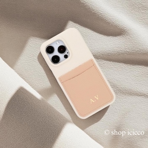 Lederne iPhone Hülle für iPhone 16 15 14 Pro Max mit Kartenhalter, personalisierte Handyhüllen Initial Embossed Monogram Phone Cover Case