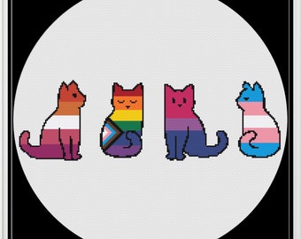 Modèle de point de croix queer kitties