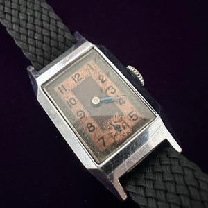 1930s Art Deco Tank Watch, Vintage Mechanical Wristwatch, Small Seconds