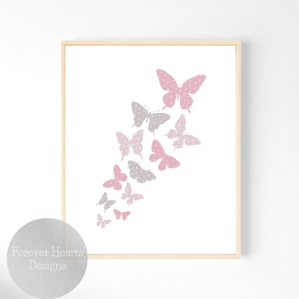 Butterfly pink and grey butterflies girls bedroom or nursery Etsy