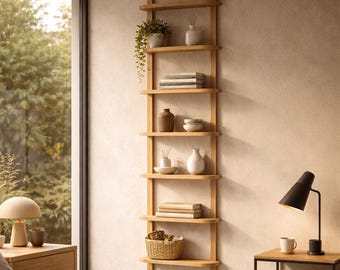 Handmade Solid Wood Floating Shelf • Japandi Vertical Shelving