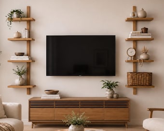 Set of 2 Handmade Wooden Ladder Shelf, Vertical Accent Wall Shelving