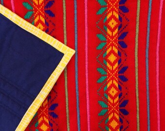 Handmade Doll Quilt - Red & Yellow Accent Blanket, Kids Gift