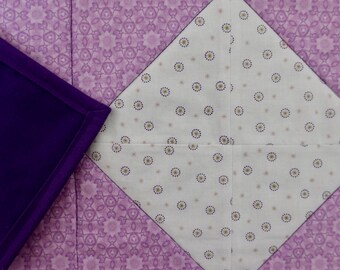 Handmade Diamond Doll Quilt - Purple Cotton Bedding, Kids Gift