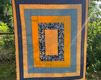 Goldenrod Color Block Baby Quilt – Cotton Crib Blanket, Handmade