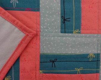 Handmade Doll Quilt – Pink & Aqua Color Block Design