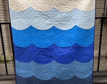 Soft Waves Baby Quilt – Nursery Decor, Crib Size Heirloom