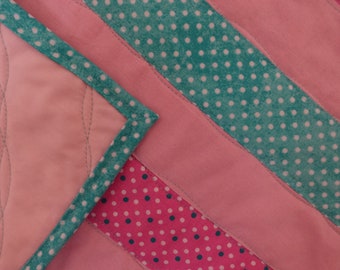 Handmade Doll Quilt - Pink & Polka Dot Bedding (17" x 23.5")
