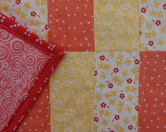 Hand Sewn Doll Quilt - Color Block Design, Pink Backing