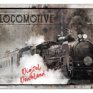 Train Locomotive Digital Print, Train Locomotive Print, Train Engine Print, Locomotive Download, Locomotive Printable, Engine Print