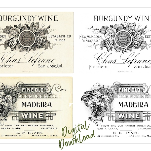 Vintage Wine Labels, Wine Labels, Wine, Labels, Ephemera, Overlay, Photoshop Brush, Graphics, Printable, Instant Download, Downloadable