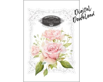 Pink Roses in Frame Digital Download, Pink Roses Watercolor, Roses Print, Roses Digital Download, Pink Roses, Roses, Watercolor, Download