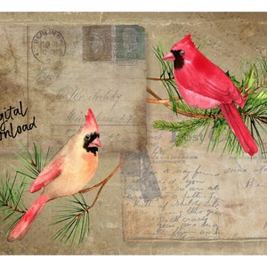 Impresión digital de acuarela de cardenales de Navidad, impresión de acuarela de cardenales, cardenal, acuarela, impresión, Navidad, descarga instantánea, digital