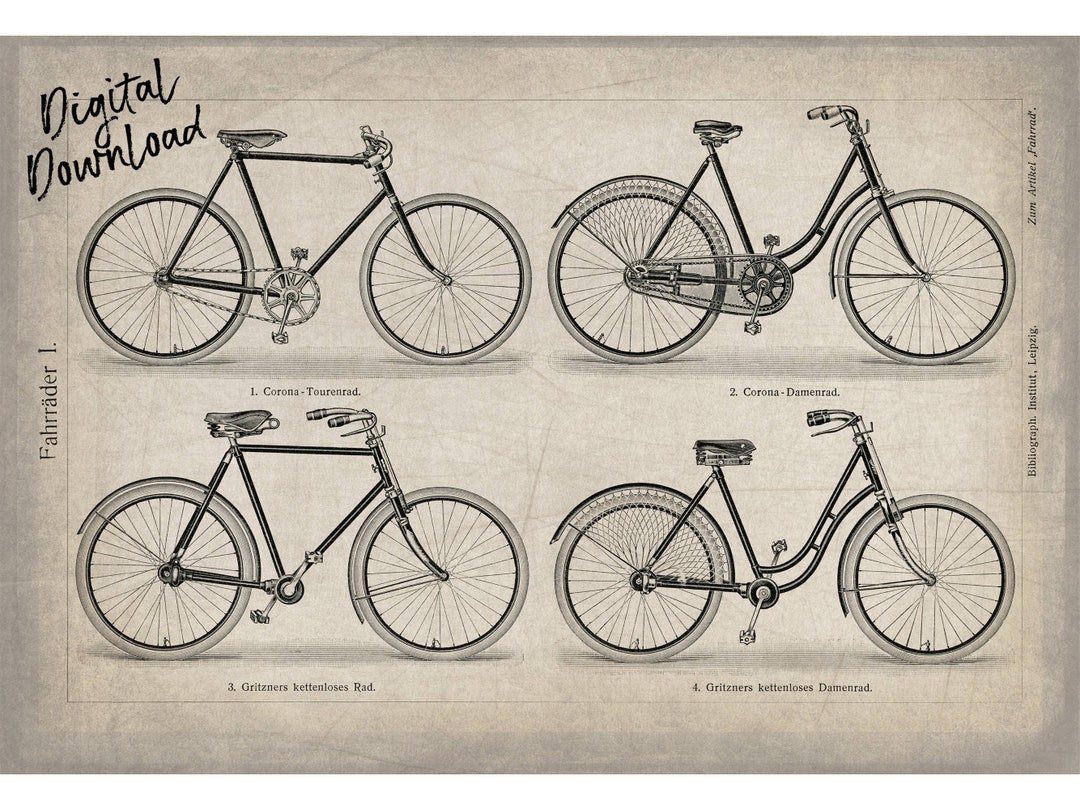 Vintage Antique Bicycles Digital Download, Bicycle Printable, Digital ...