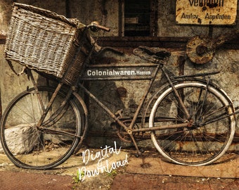 Rusty Vintage Antique Bicycle with Basket Digital Download, Antique Bicycle Printable, Bicycle Print, Vintage Photo Print