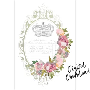 Constantin Floral Digital Download, Floral Decoupage Paper, Floral Instant Download, Pink Flowers, French Ephemera, Decoupage Paper, Vintage