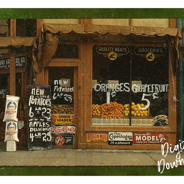 Retro Storefront Print, Storefront Printable, Grocery Store, Grocery, Vintage, Retro, Digital Download, Download, Digital Print, Decoupage