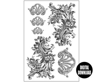 Vintage Baroque Ornaments Digital Download, Vintage Baroque Ornaments Instant Download, Graphic Elements, Ornaments, Patterns, Designs