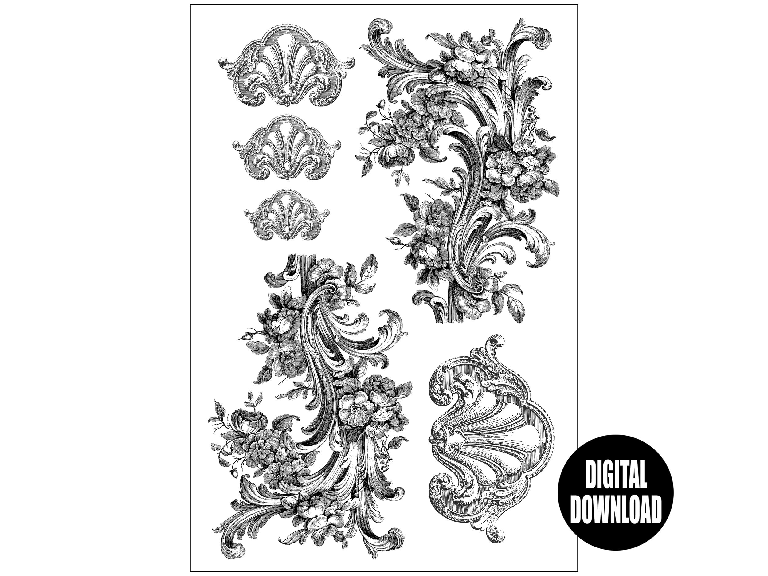 Vintage Baroque Ornaments Digital Download, Vintage Baroque