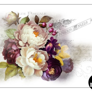 Velvet Bouquet, Roses, French, Bouquet, Pink, Purple, Flowers, Floral, Digital, Instant Download, Decoupage, Furniture, Transfer, Paper