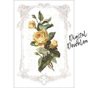 Yellow Roses in Frame Digital Download, Yellow Roses Paper, Yellow Roses, Roses Instant Download, Roses, Download, Decoupage Paper