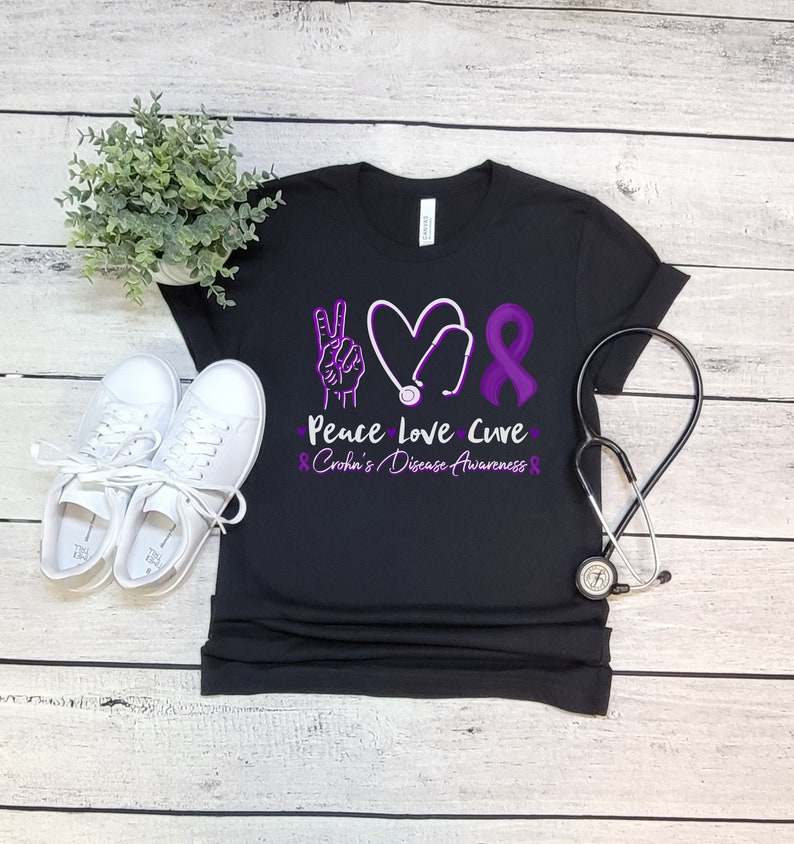 Crohn's Disease Awareness Shirt Peace Love Cure Purple - Etsy