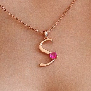 Colar Exclusivo Com Letra Inicial E Pedra De Topázio Rosa Natural, Presente Personalizado Em Prata E Ouro, Joias Finas E Pedra De Nascimento