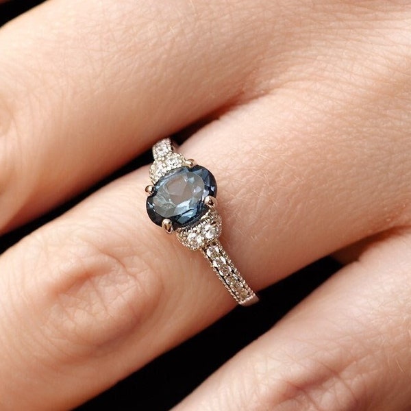 Bague en Argent Sterling 925 avec Topaze Bleue de Londres, Cadeau de Saint-Valentin Tendance, Bague de Fiançailles avec Pierre de Naissance