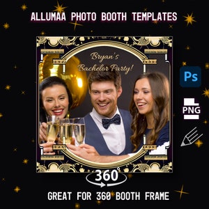 Black and Gold 360 Photo Booth Overlay for Bachelor, Wedding, Birthday Party, and more Events!