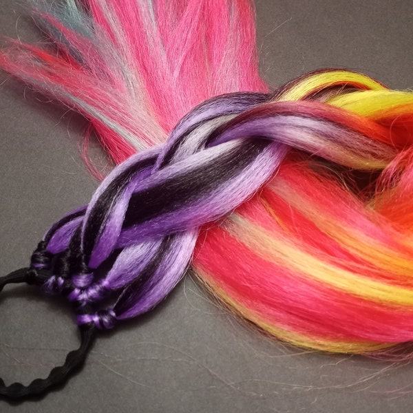 Festival Hair, Ponytail Extension, Rave Hair, Ponytail Wig, Blue Hair Extension "Rave Sunset Thin" Ready To Ship