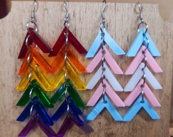 Colorful Triangular Chain Earrings | Colorful Geometric Earrings