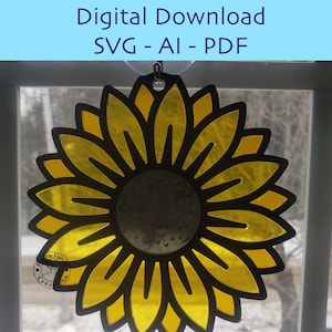 Sunflower Sun catcher Digital Download Laser files - SVG PDF AI files - Glowforge Ready Stained glass style sunflower