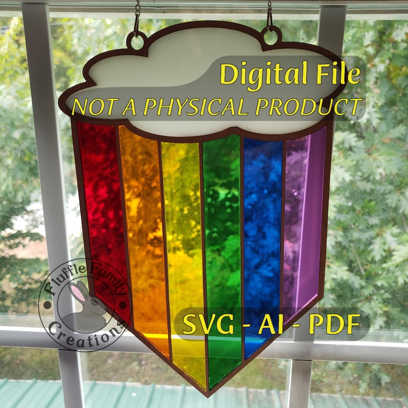 Rainbow Cloud Sun Catcher Digital Files SVG, AI, PDF Laser Cut File image 1