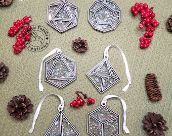 Polyhedral Dice Ornament Set | D20 Christmas Ornament | Geeky Christmas Ornament Set