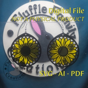 Digital File - Sunflower Inlay Earrings SVG, PDF, AI - Laser Cut Files