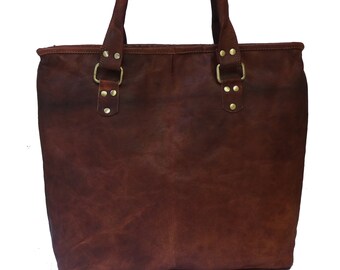 Leather Tote Bag For Women with Zipper Closure - Shoulder Bag , Top Handle Handbag, Shopping Bag , Travel Bag Woman.
