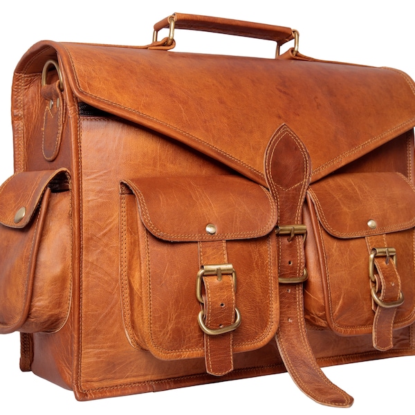 Leather Messenger Bag Laptop Shoulder Crossbody Briefcase Travel 15 inches Multipocket & Multiple compartment Unisex Bag