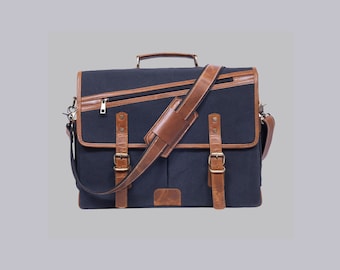 Mans Messenger Bag 16 Inch Canvas Briefcase Vintage Leather Computer Laptop Book Large Satchel Shoulder Bag