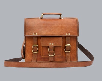 Bolso bandolera de cuero, bolso cruzado vintage para mujeres y hombres, bolso tipo cartera compatible con I-pad y tableta