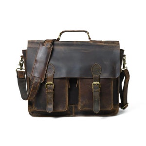Sac messager vintage fait main en cuir de buffle avec 2 pochettes pour ordinateur portable sac à bandoulière de bureau pour homme