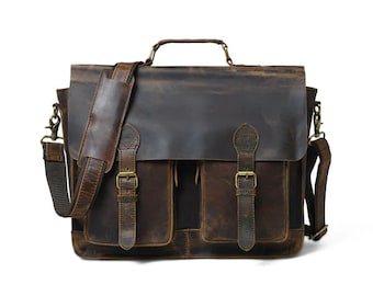 Handmade Vintage Buffalo Leather Messenger Bag With 2 Pocket Laptop Briefcase Office Shoulder Bag For Mans