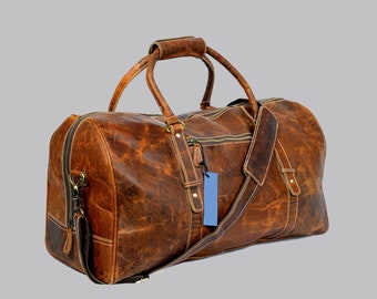 20" Buffalo Leather Duffle Bag Travel Carry-on Luggage overnight Gym weekender bag.