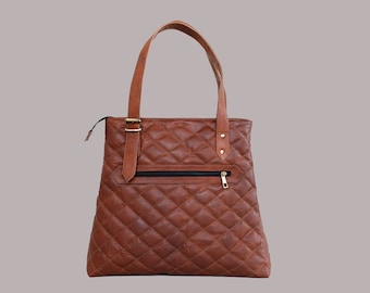Handmade Leather Designer Tote Shoulder Handbag Collage Travel Purse For Woman's