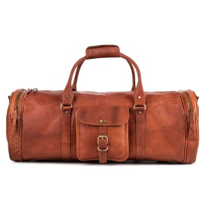 24-inch Leather Duffel Weekender Bag Travel Carry-on Luggage for men & women. (Round)