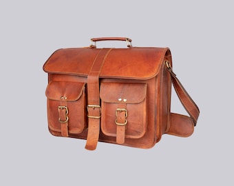 leather Briefcase Handmade Leather Messenger Laptop Large Travel Crossbody Bag for Men & Women (16 inches)