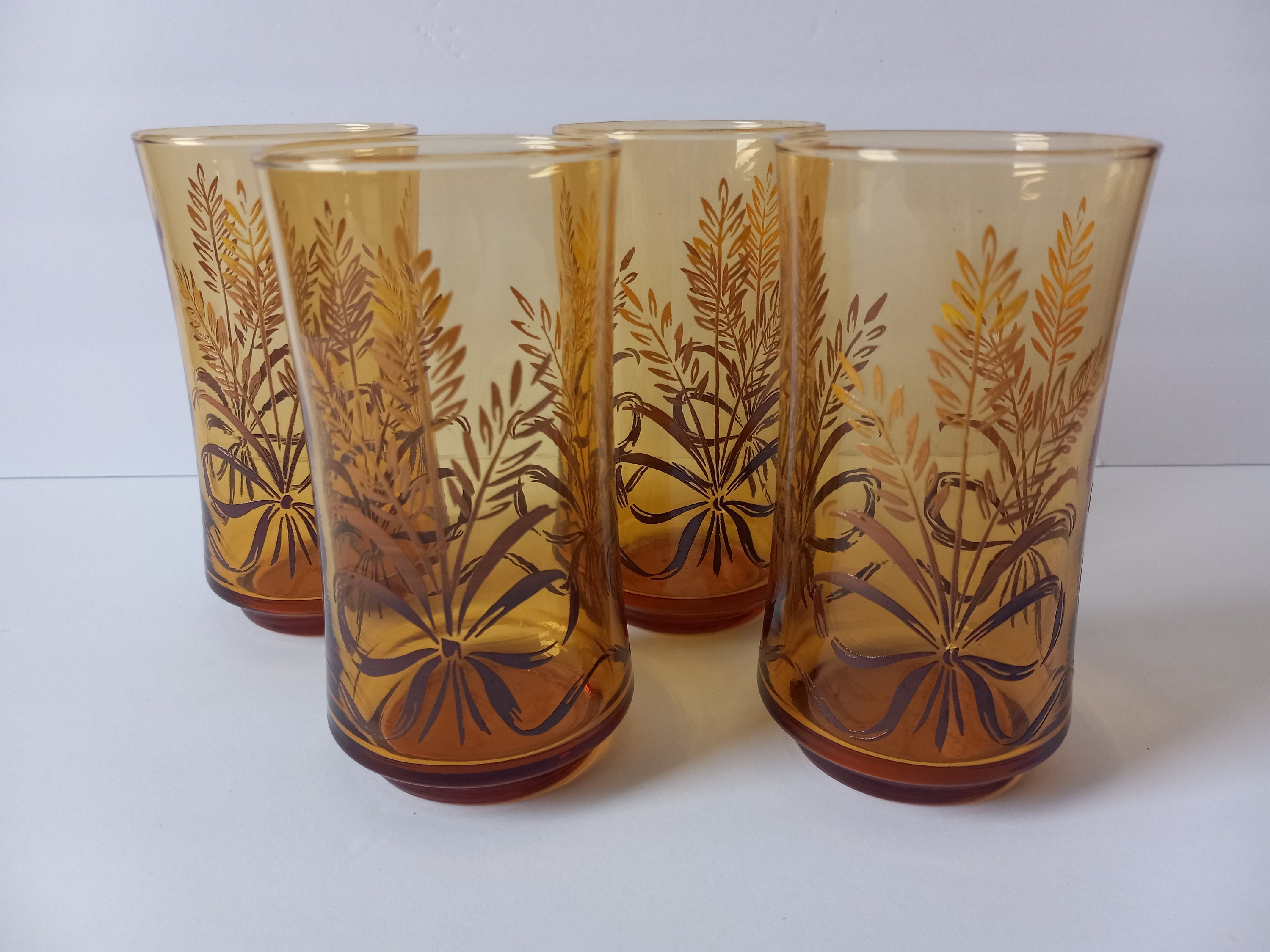Vintage Libbey Harvest Golden Wheat 16 Oz Cooler Drinking Glasses Set Of 5