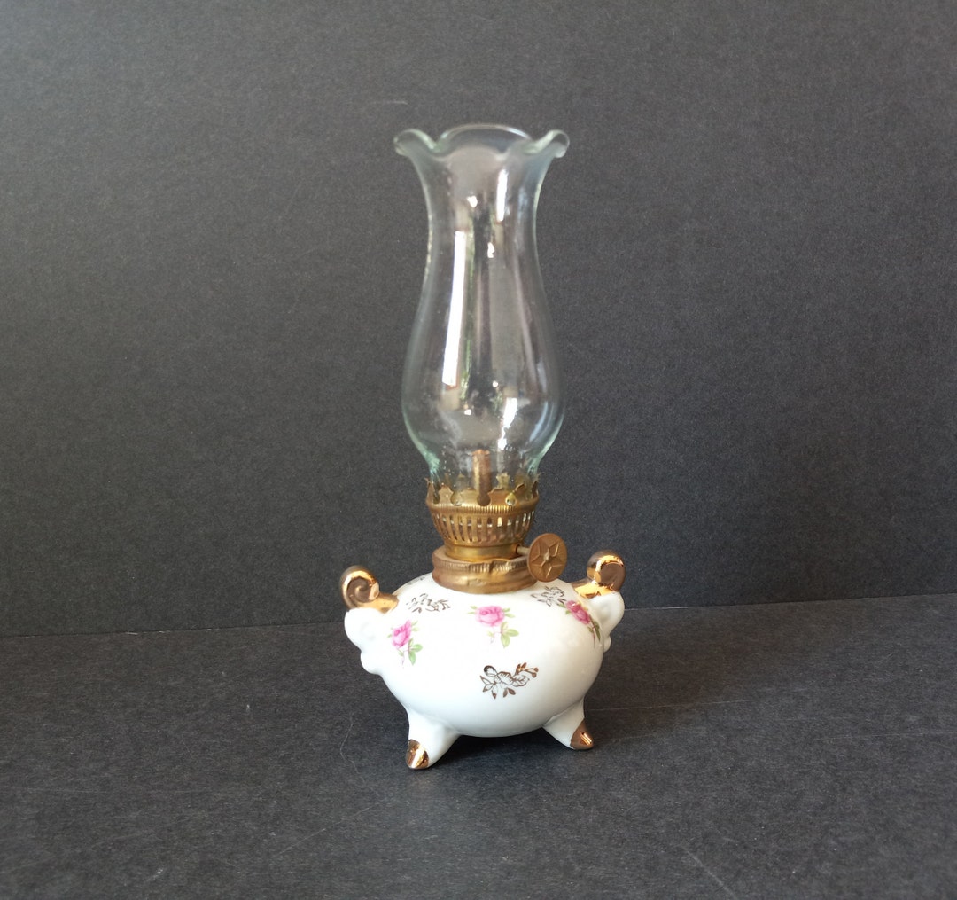 Miniature Porcelain Oil Lamp Japan Hurricane Lamp Mini Pink Etsy