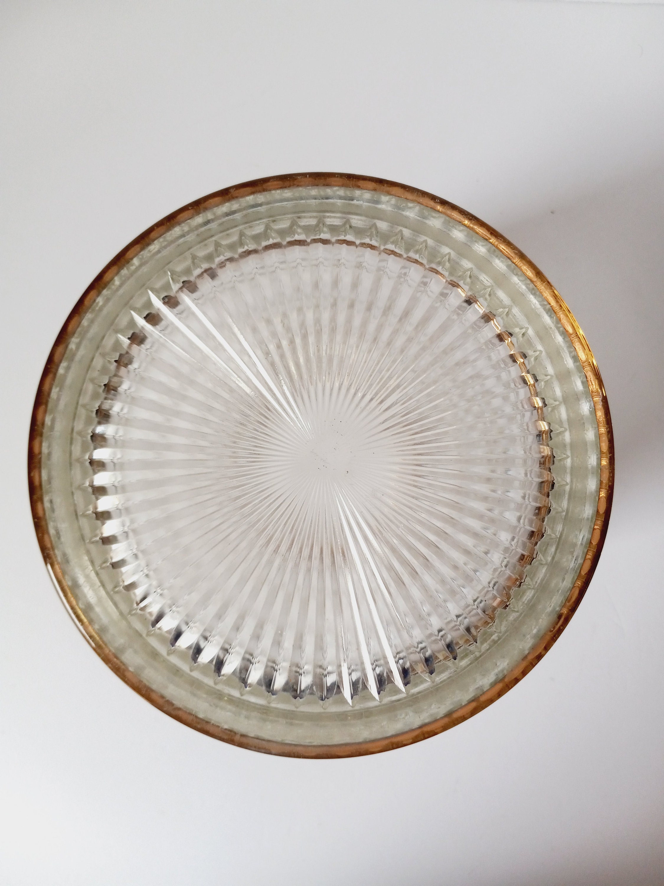 Vintage Large Ribbed Glass Vase Gold Rim MCM Ice Jar Mid Etsy